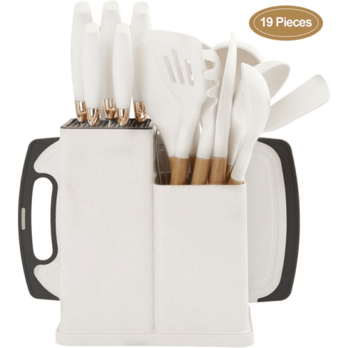 19 Pcs Knife Sets for Kitchen with Block, with 9 Piece Silicone Cooking Utensils Set 5 Piece Sharp Stainless Steel Chef Knives Scissors Whisk Tongs an 19 Pcs Knife Sets for Kitchen with Block, with 9 Piece Silicone Cooking Utensils Set 5 Piece Sharp Stainless Steel Chef Knives Scissors Whisk Tongs an